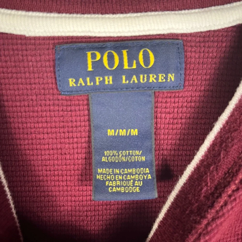 Polo Ralph Lauren Thermal Shirt Mens Medium Burgundy Waffle Knit Long‎ Sleeve